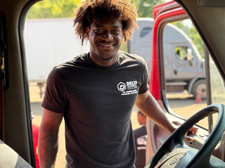 Student inside truck